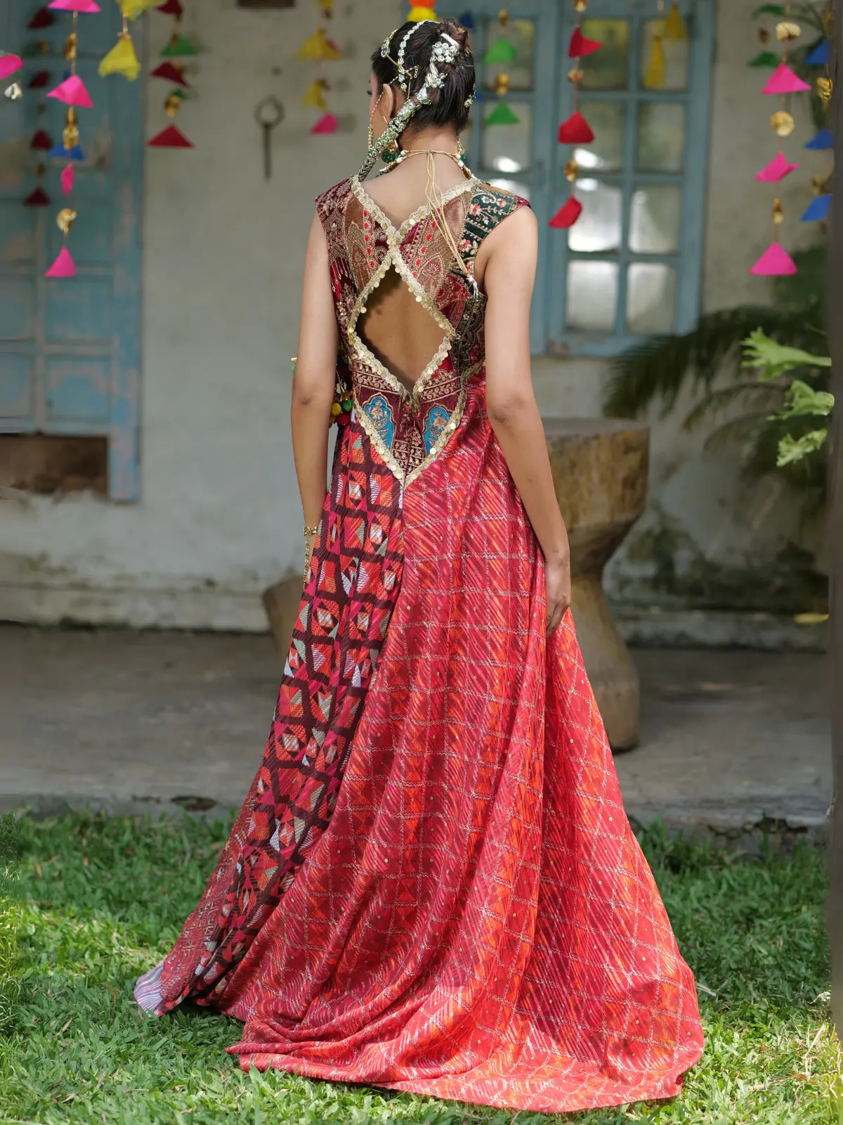 Phulkari Print Gown Back
