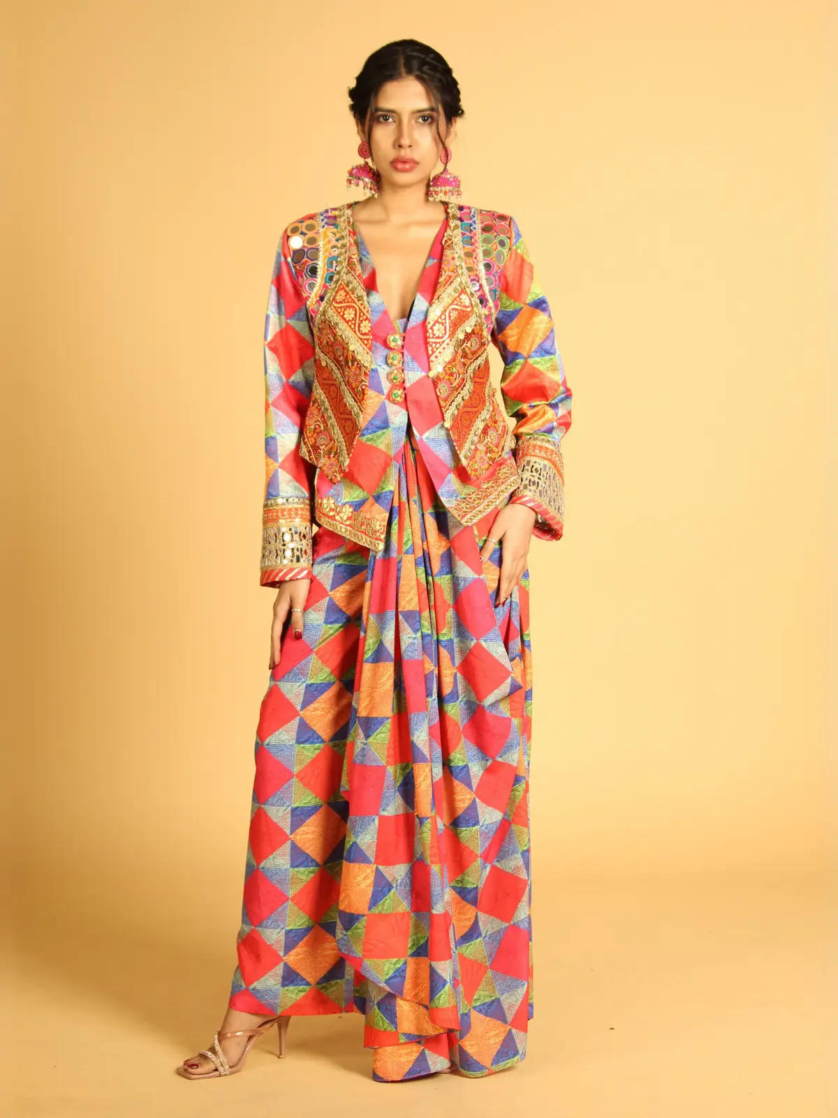 3 piece Jacket with Drape Trouser Front