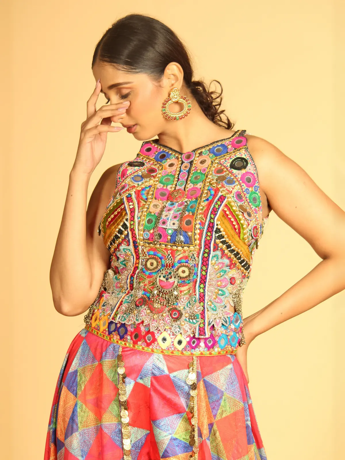 Corsette Top with Sharara Skirt Close