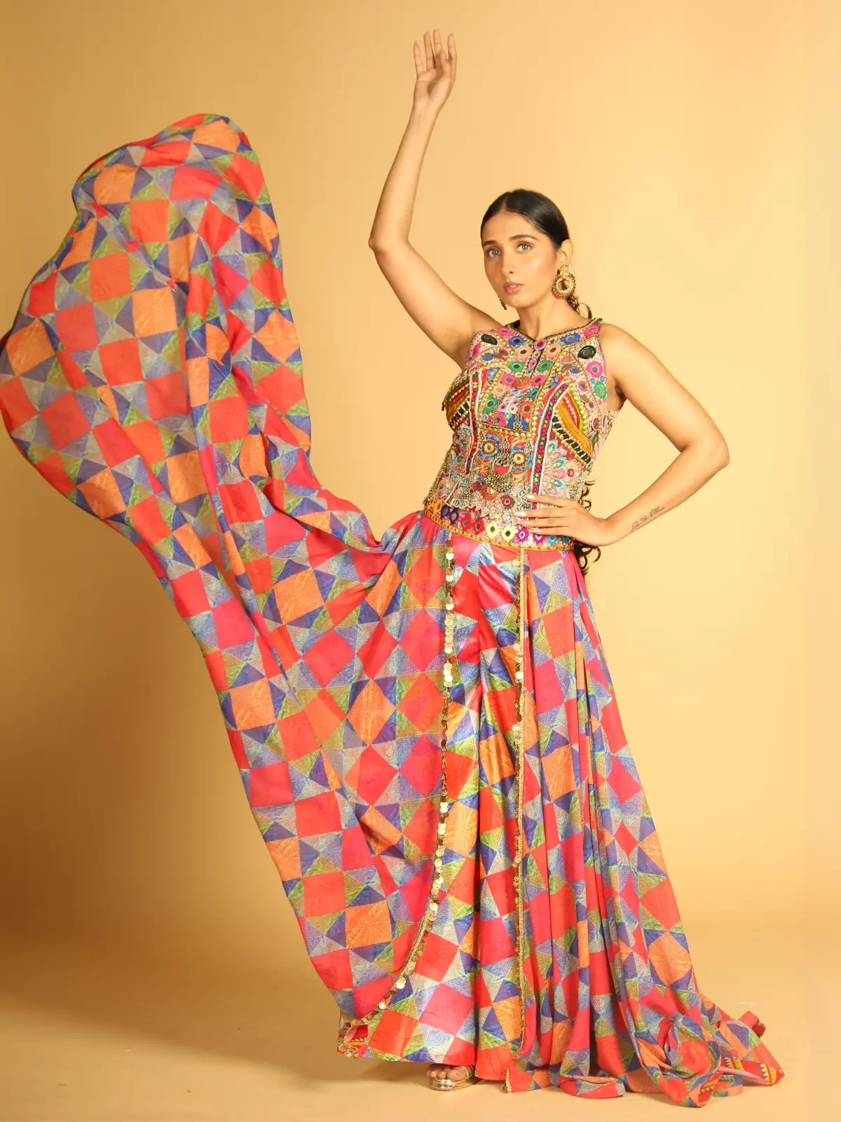 Corsette Top with Sharara Skirt Side