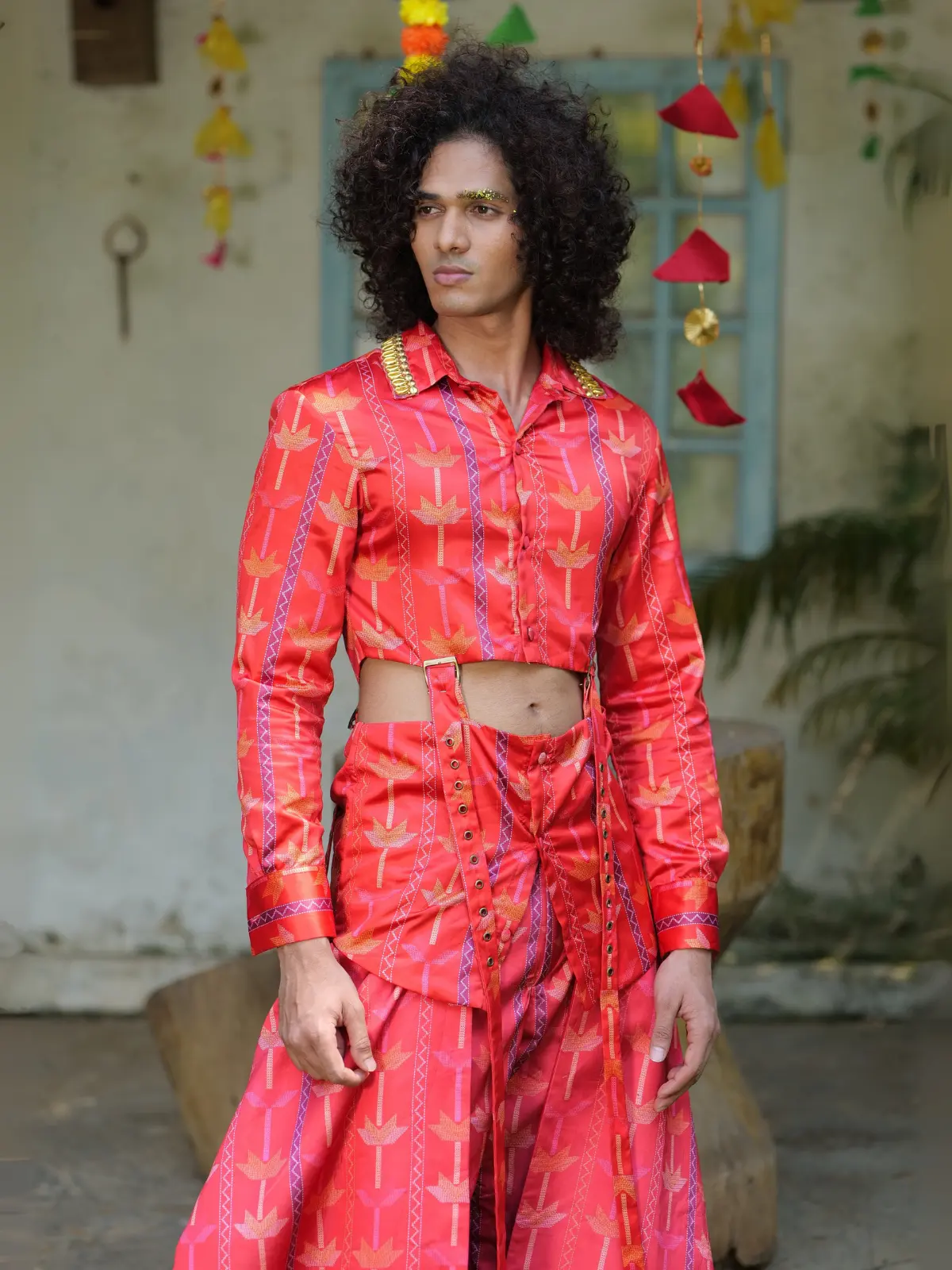 Crop Shirt with Skirt Pant Side