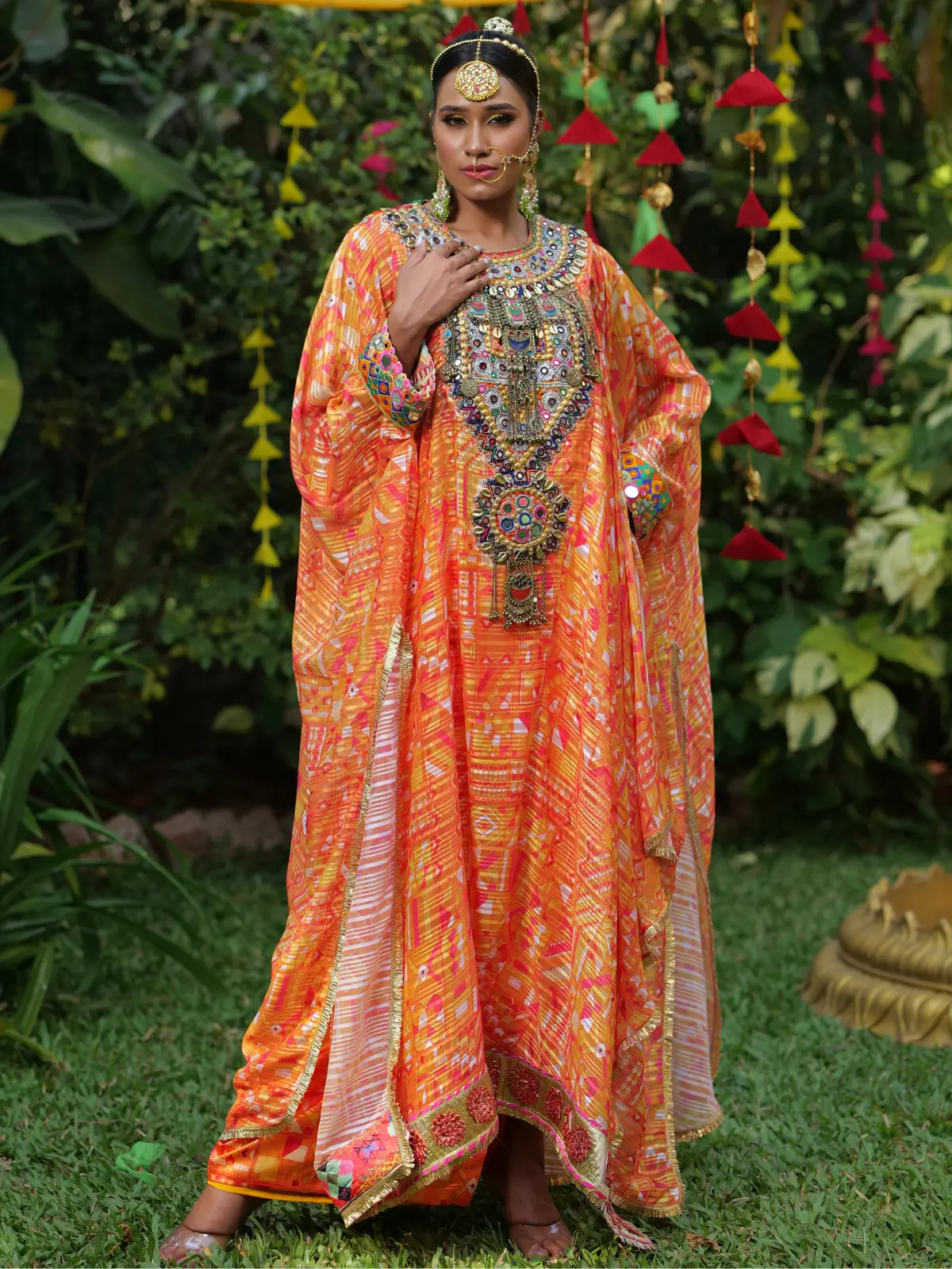 Dramatic Drape Kaftan with Pants Front