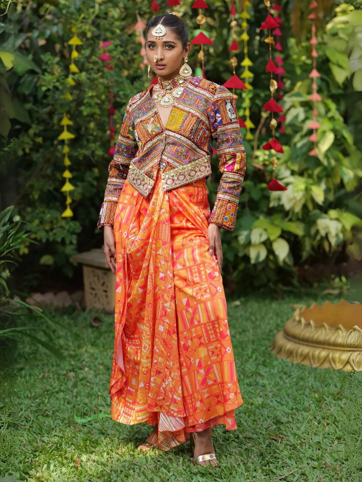 Jacket with Dramatic Drape Pants Front