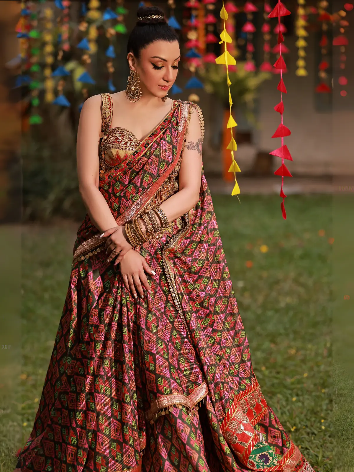 Lehenga with Attached Dupatta Close