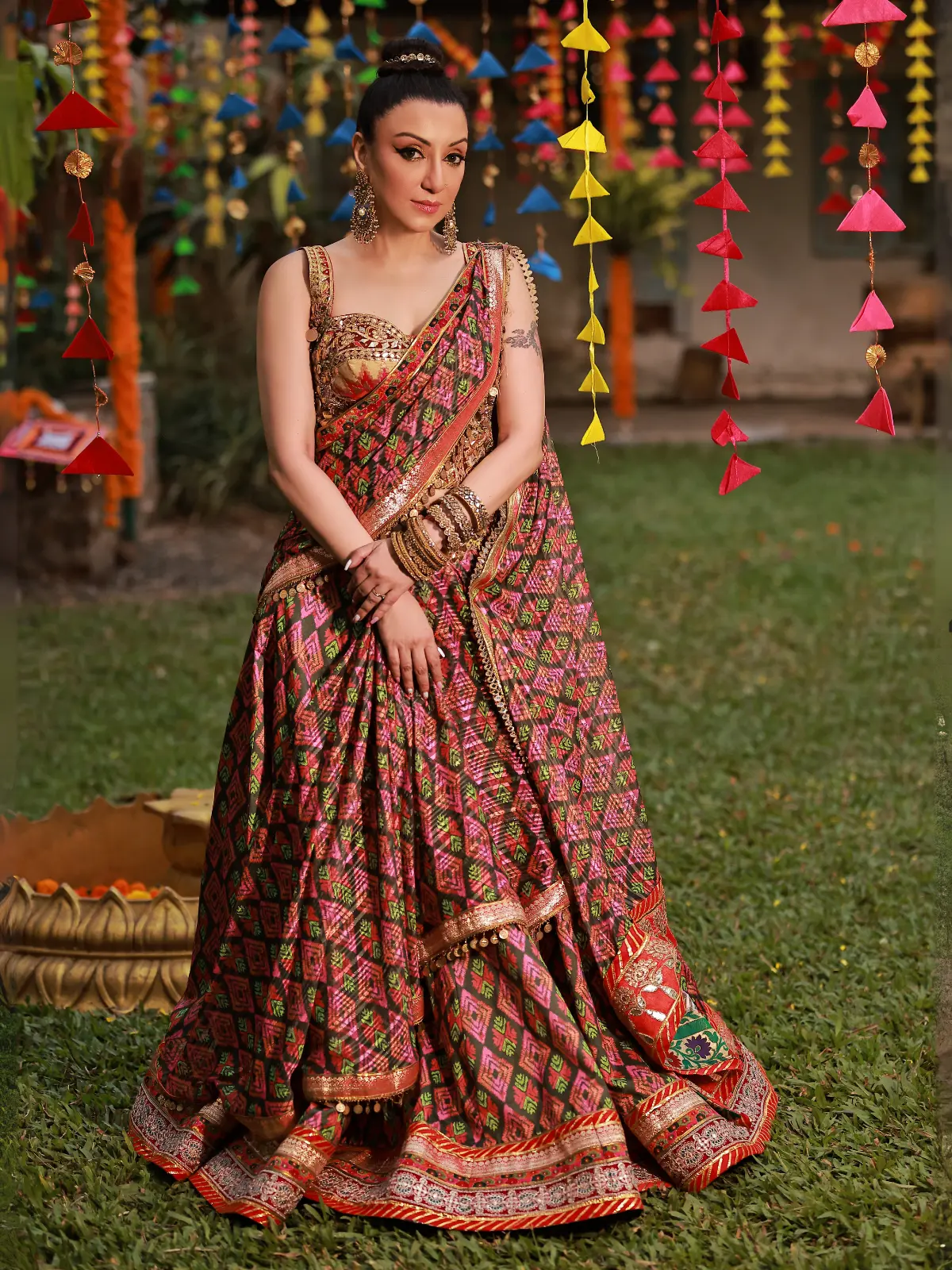 Lehenga with Attached Dupatta Side