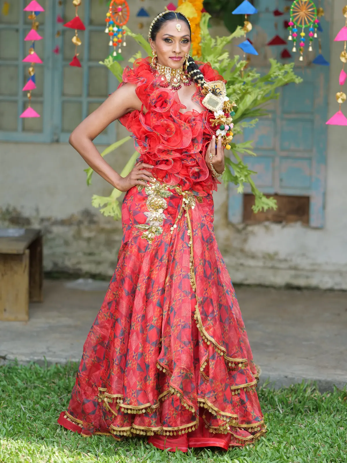 Ruffle Top with Ruffle Layered Skirt Front
