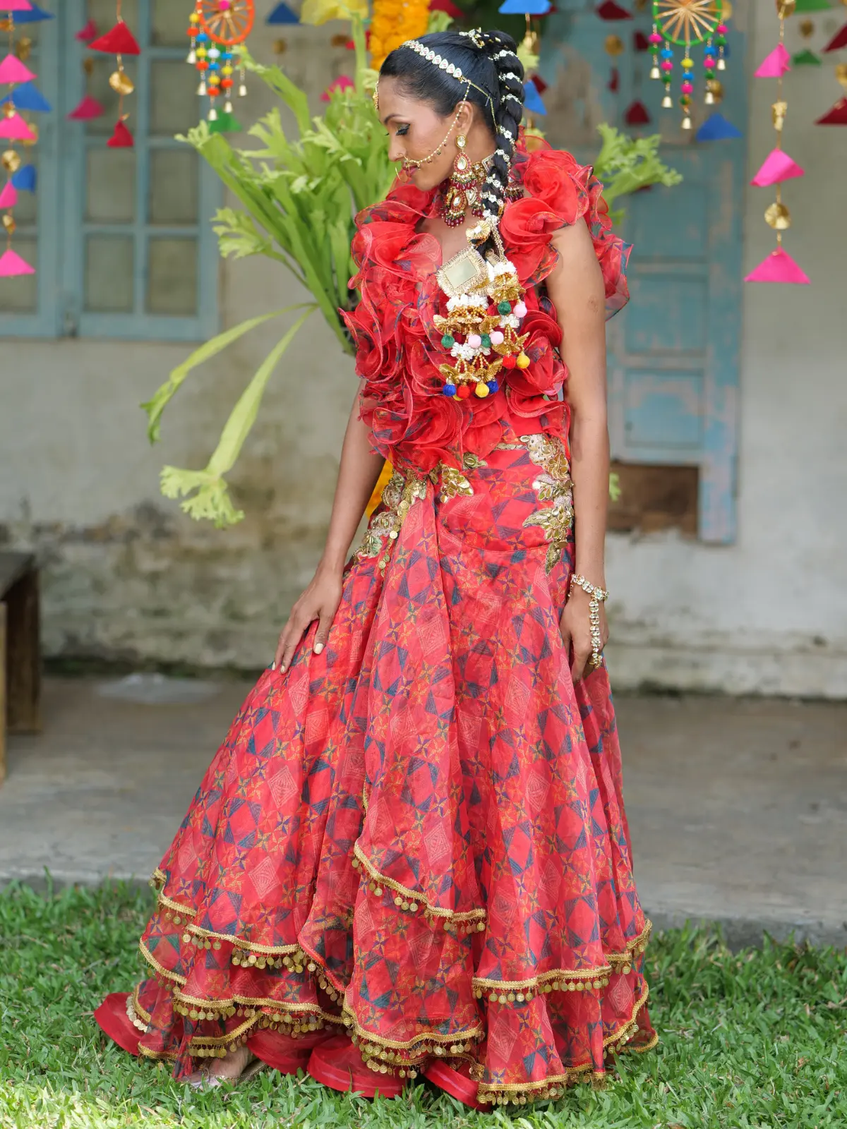 Ruffle Top with Ruffle Layered Skirt Side