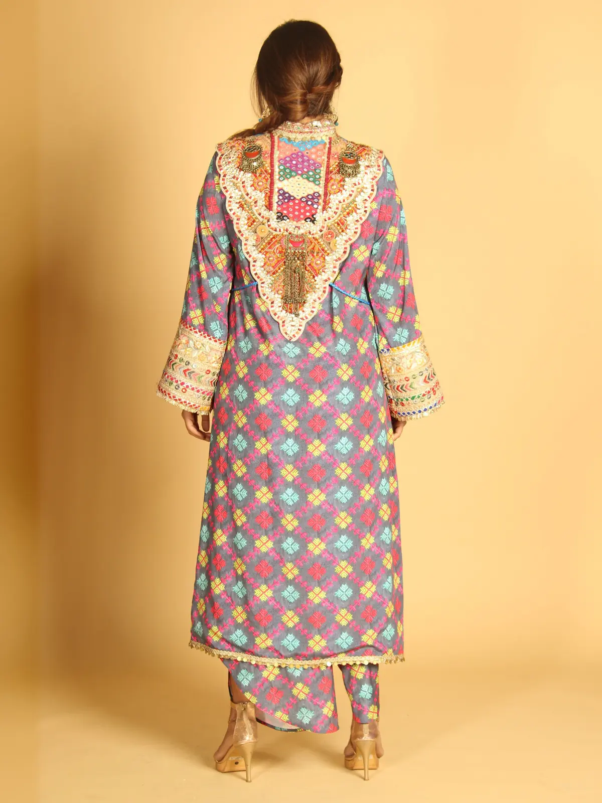 Straight Kurta with Drape Dhoti Back
