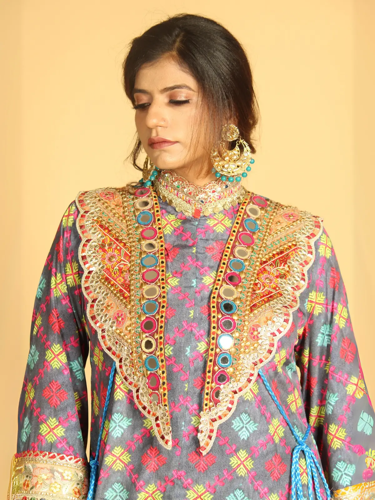 Straight Kurta with Drape Dhoti Close