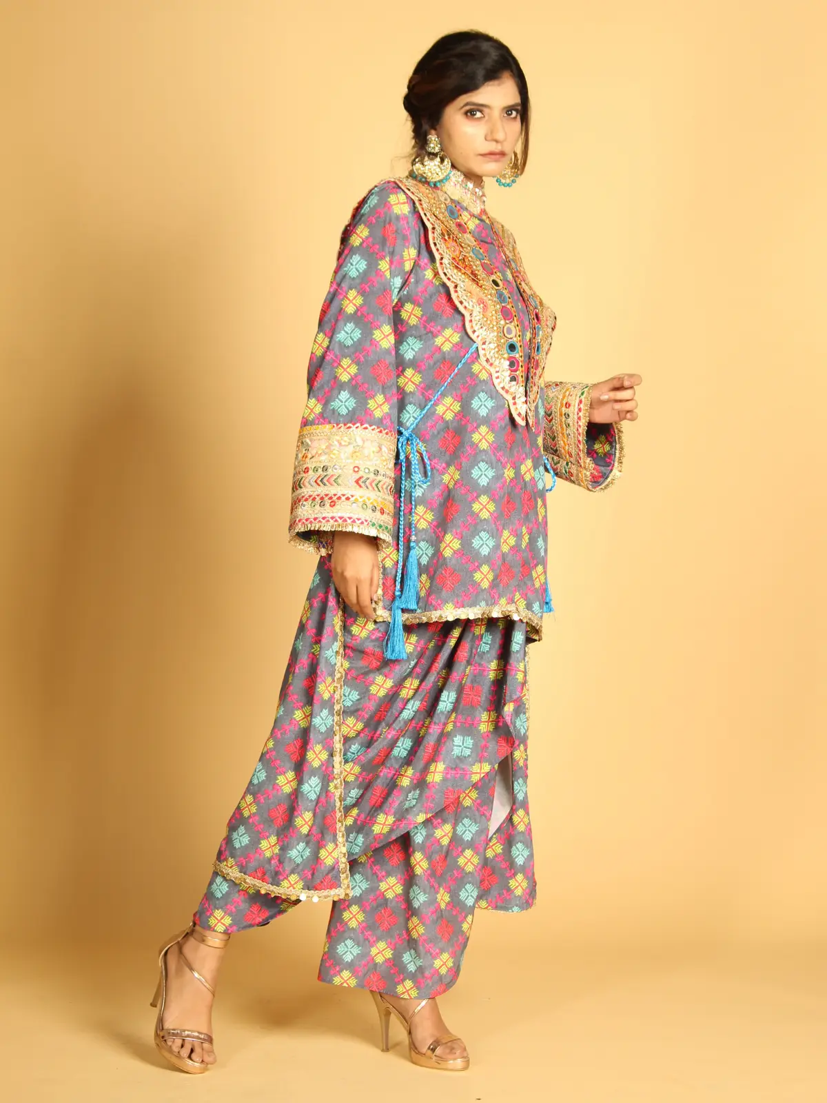 Straight Kurta with Drape Dhoti Side