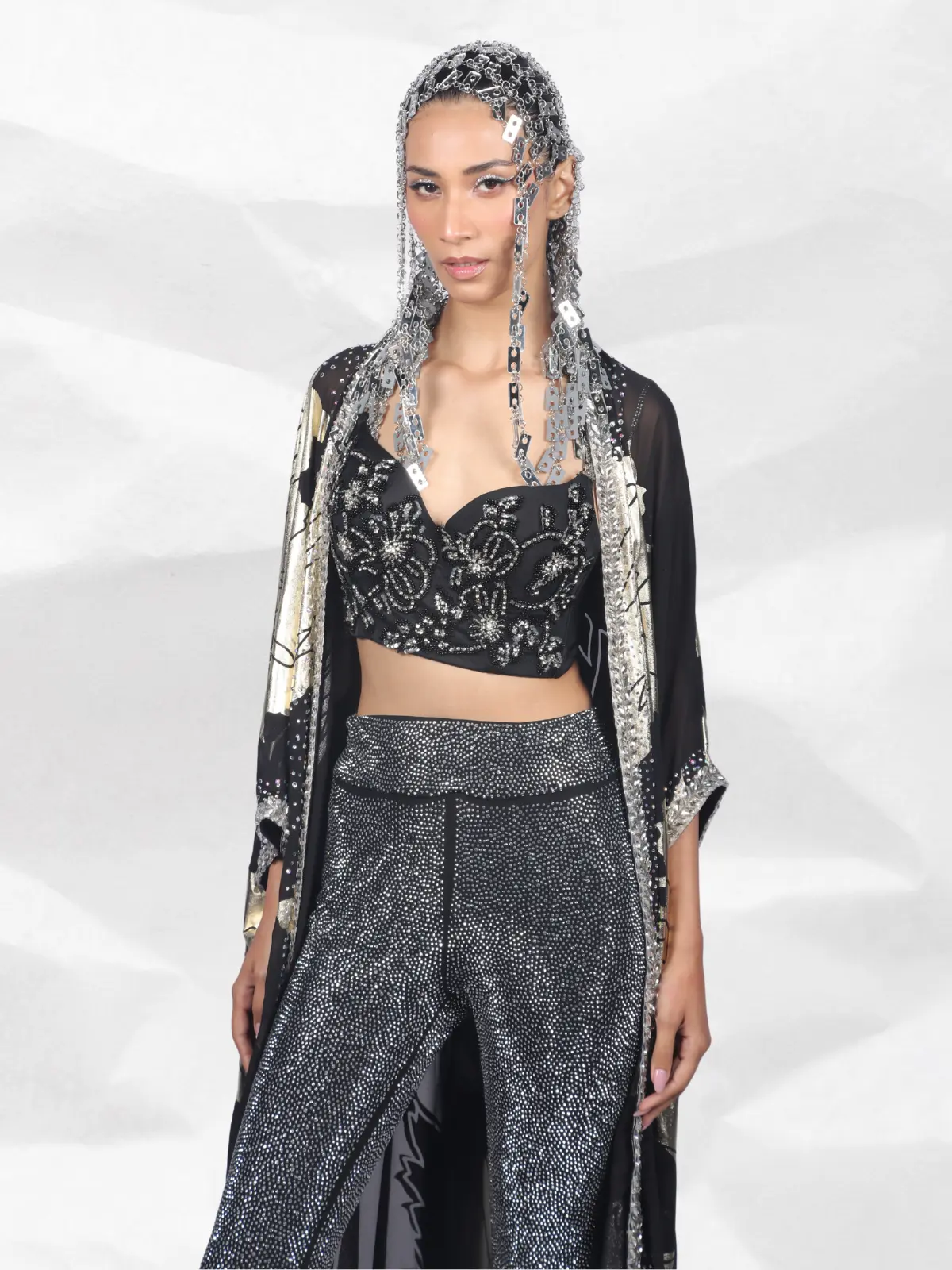 Crystal Bell Bottom Pant w cape w corsette Close