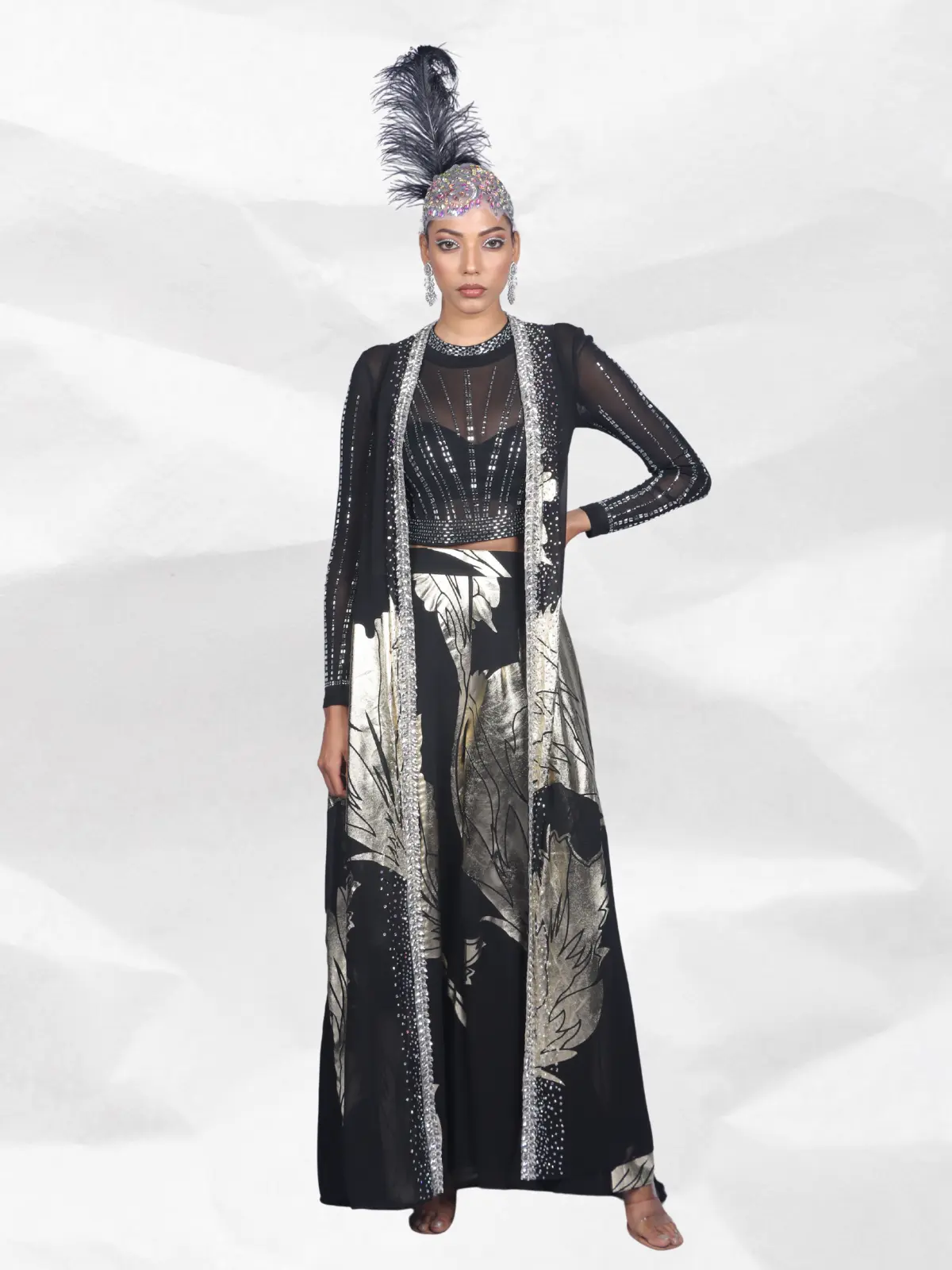 Divided Culottes with Crystal Cape Front