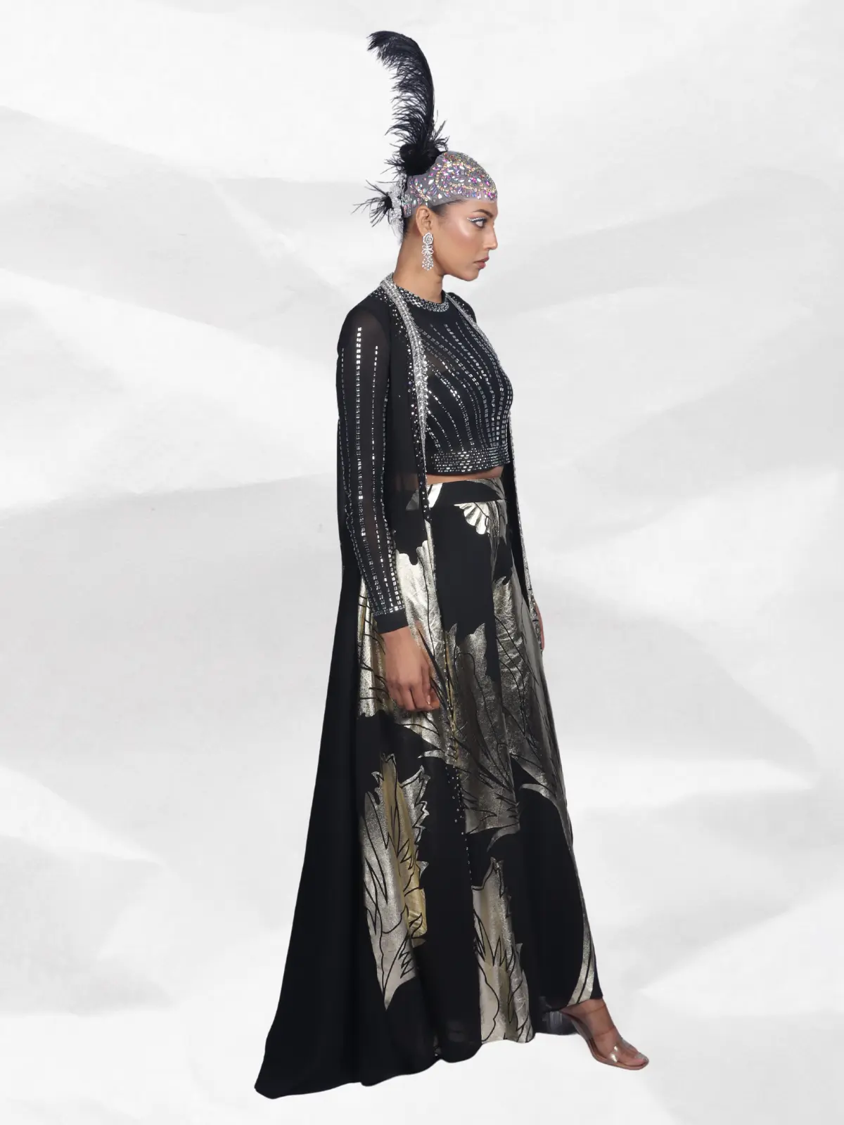 Divided Culottes with Crystal Cape Side