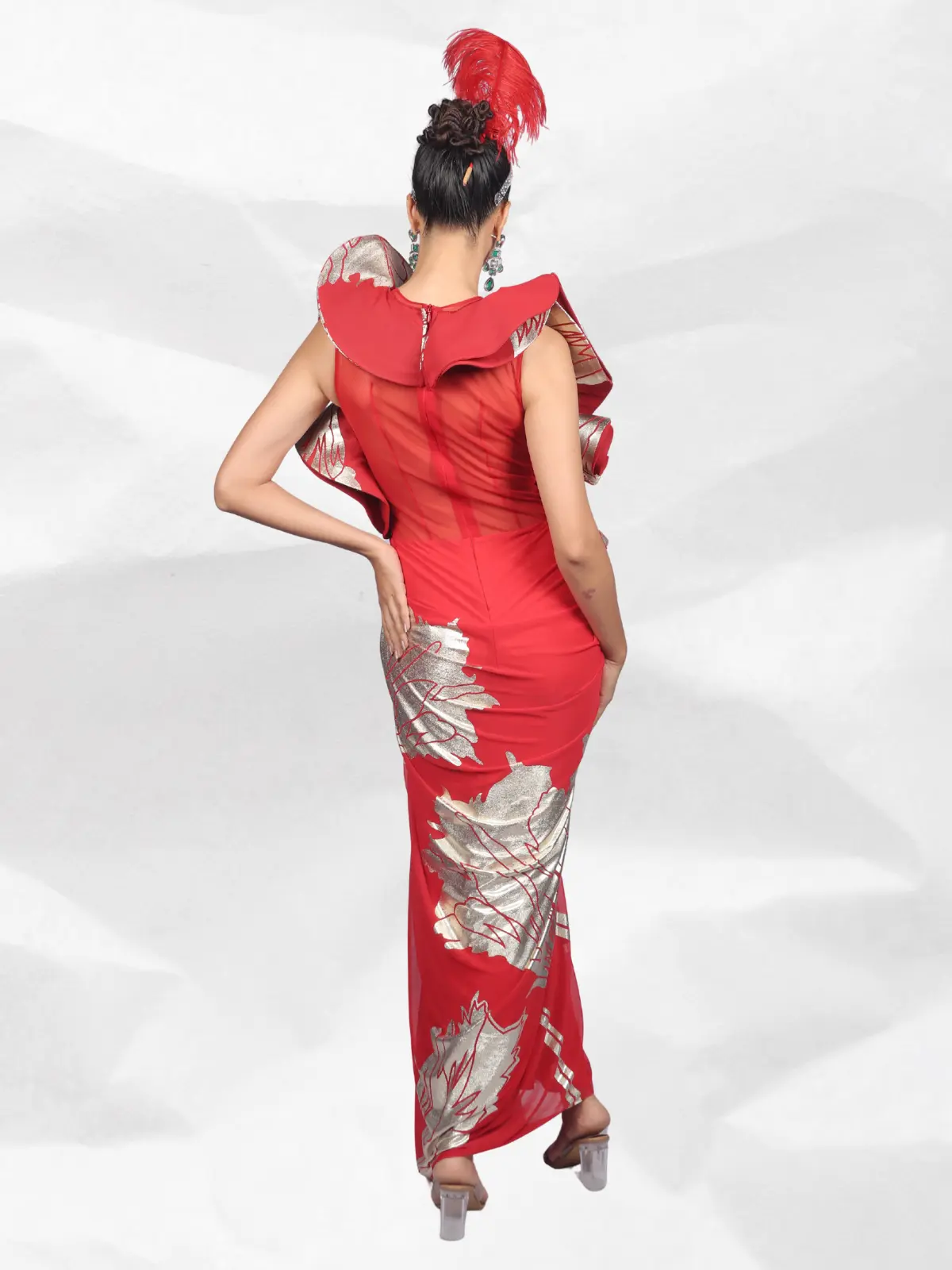 Embellished Ruffle Gown Back