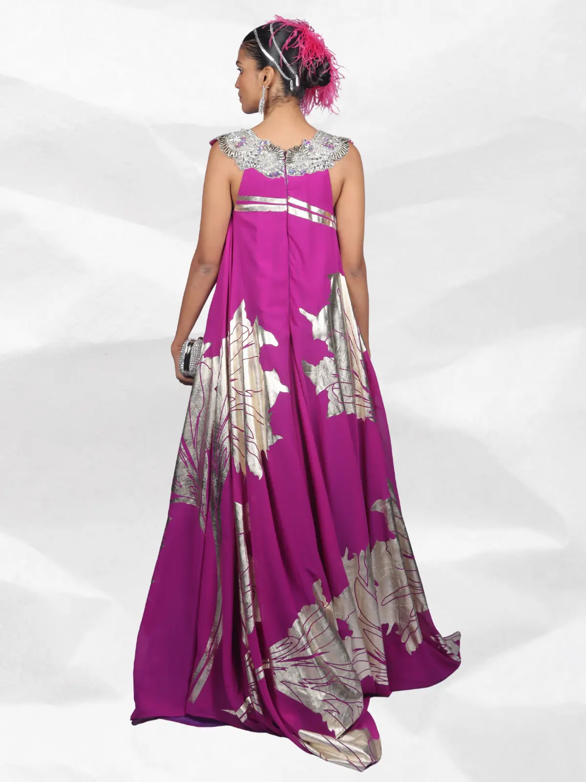 Heavy Crystal Long Gown Back