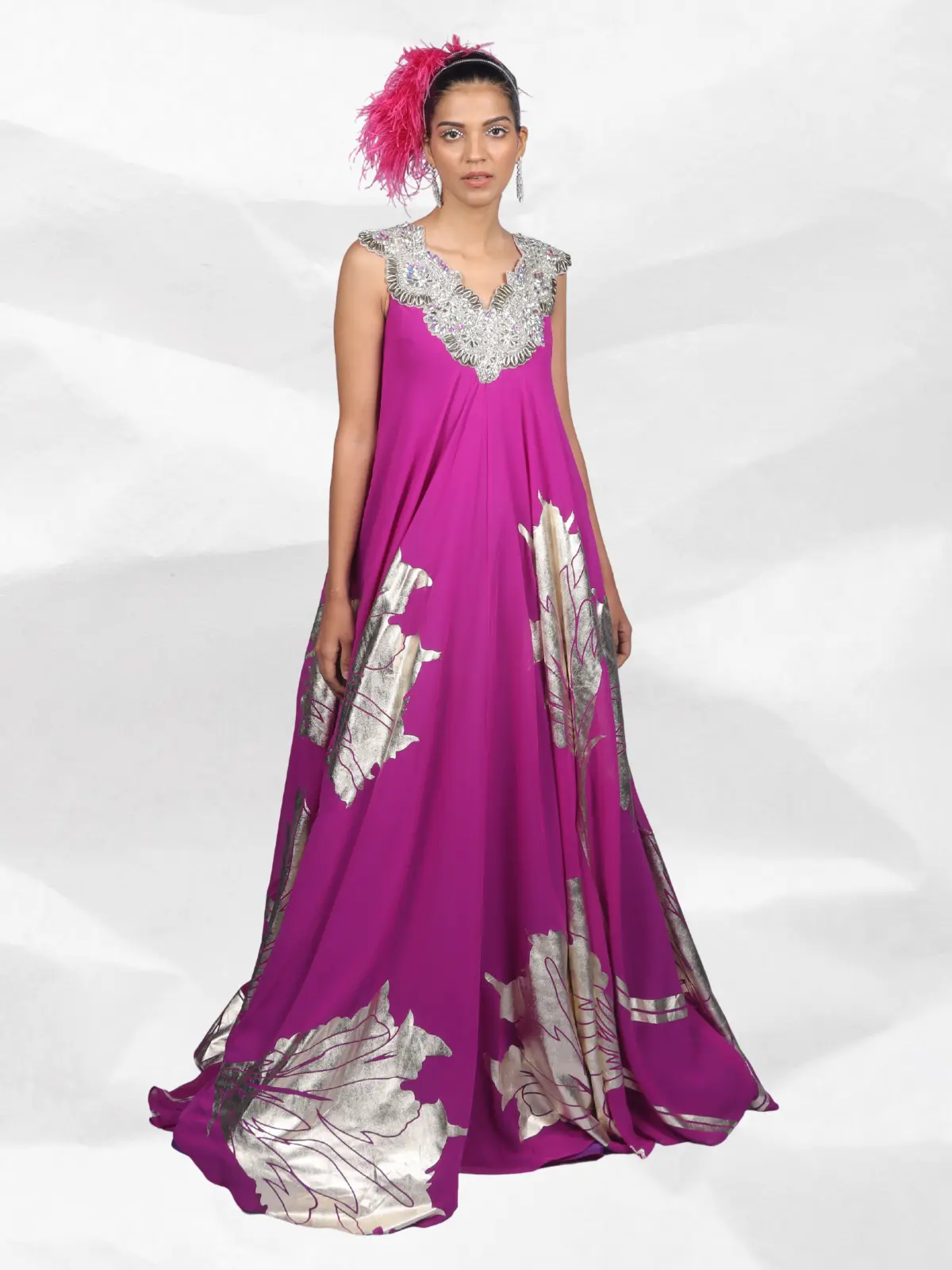 Heavy Crystal Long Gown Front