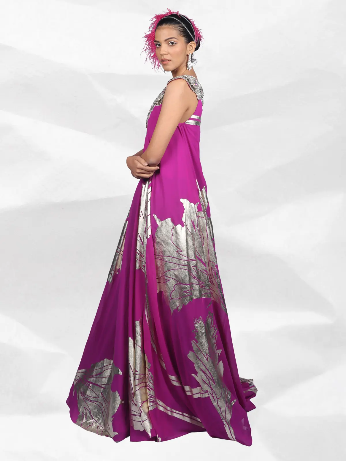 Heavy Crystal Long Gown Side