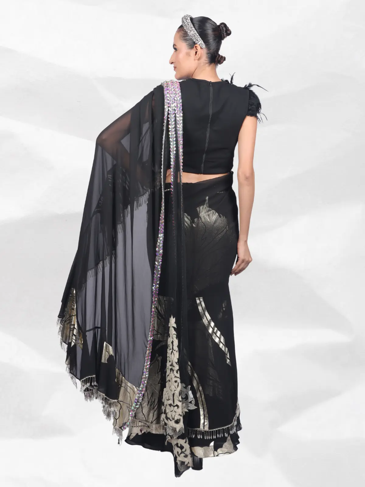 Hi Lo Lehenga Saree Back