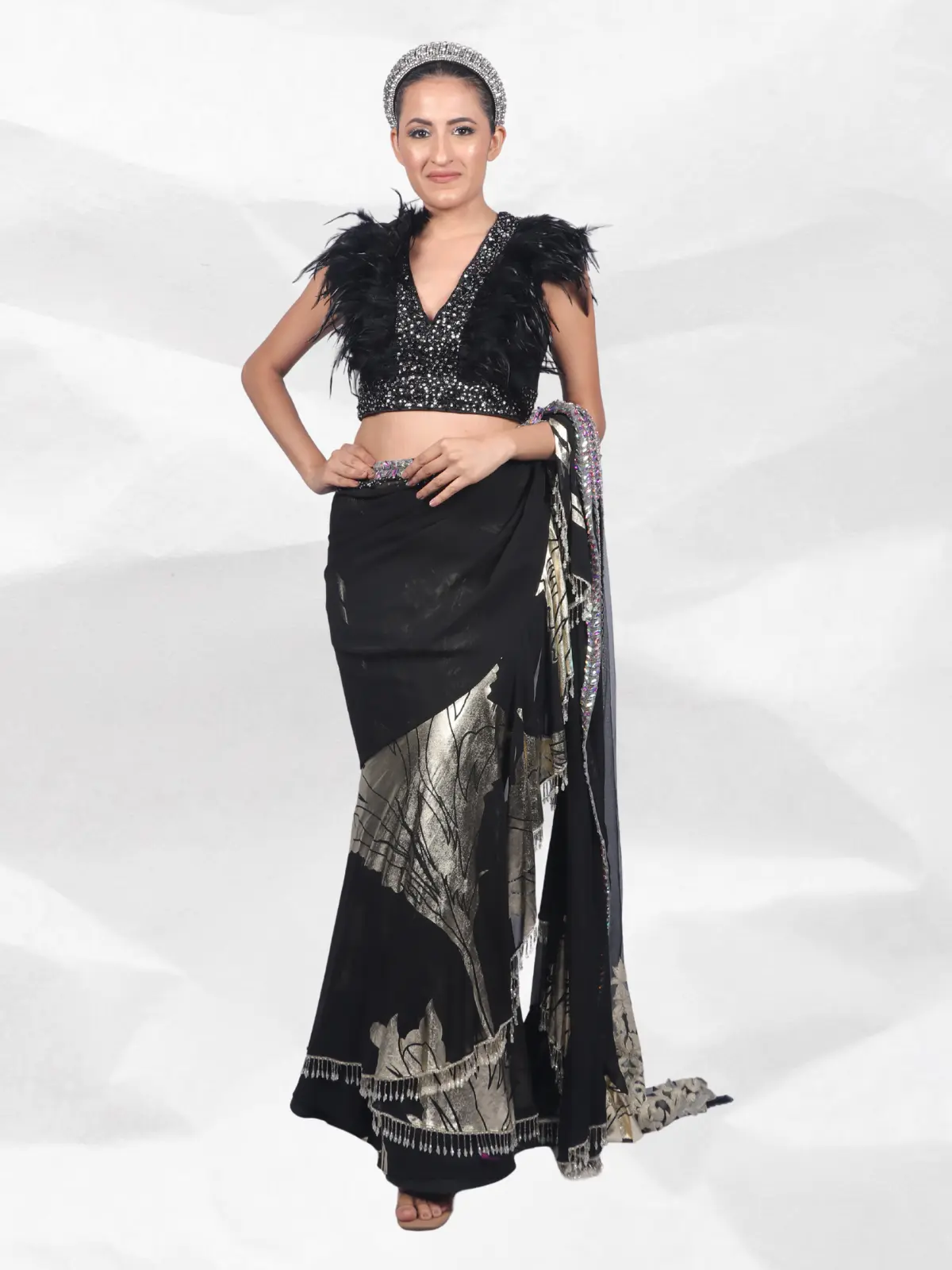 Hi Lo Lehenga Saree Front