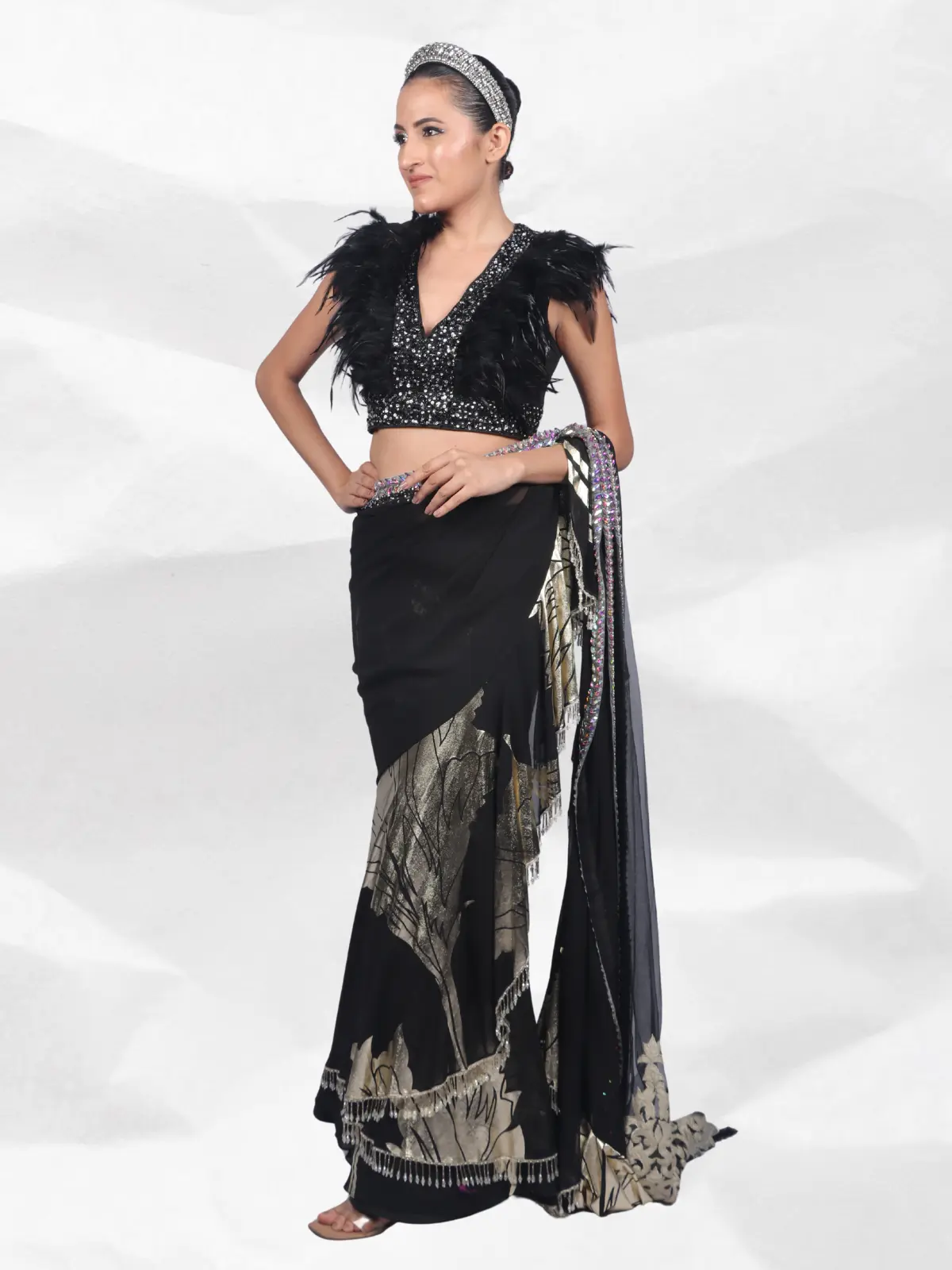 Hi Lo Lehenga Saree Side