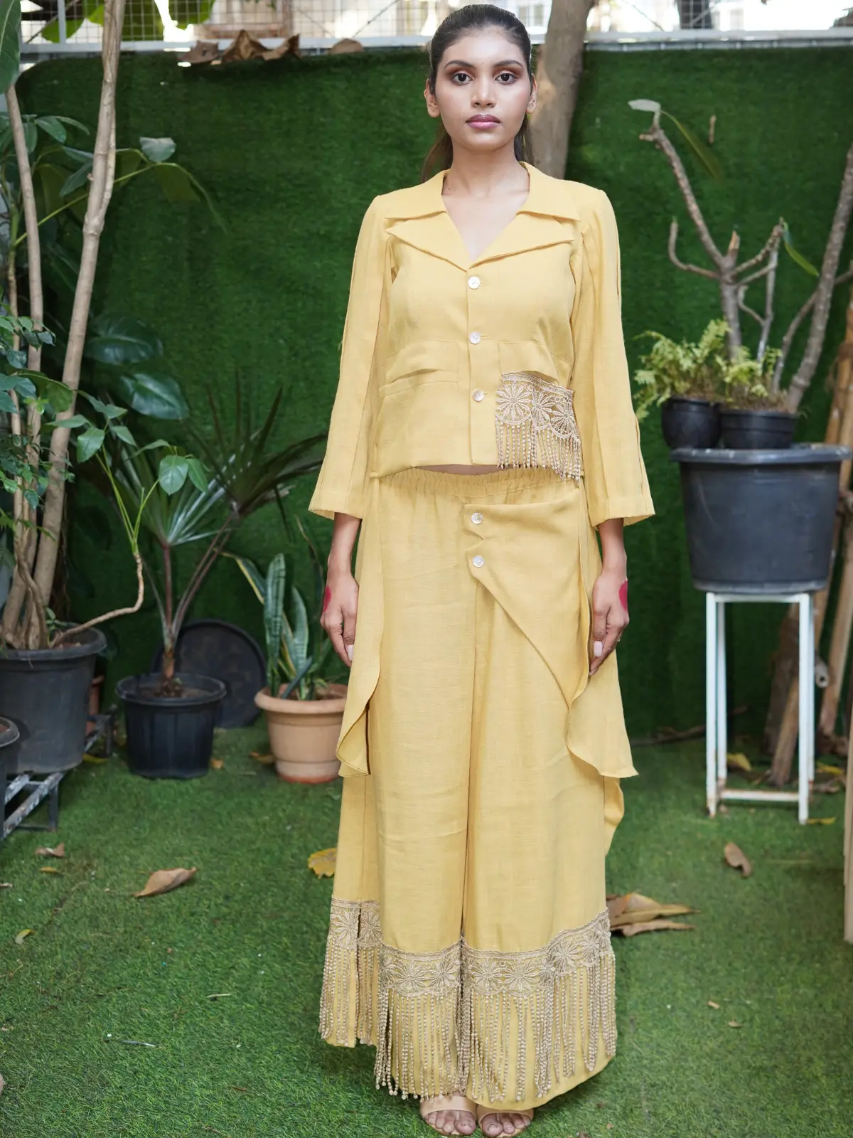 Mustard Lace Flow Set