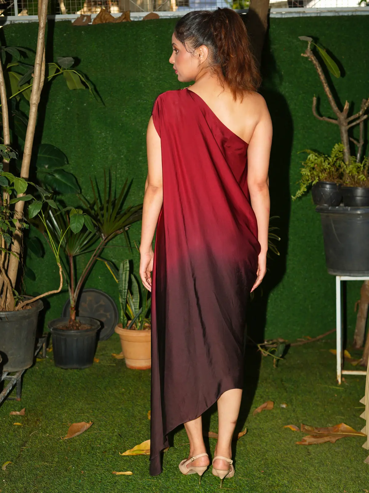 Wine Shadow Drape Dress - Image 4