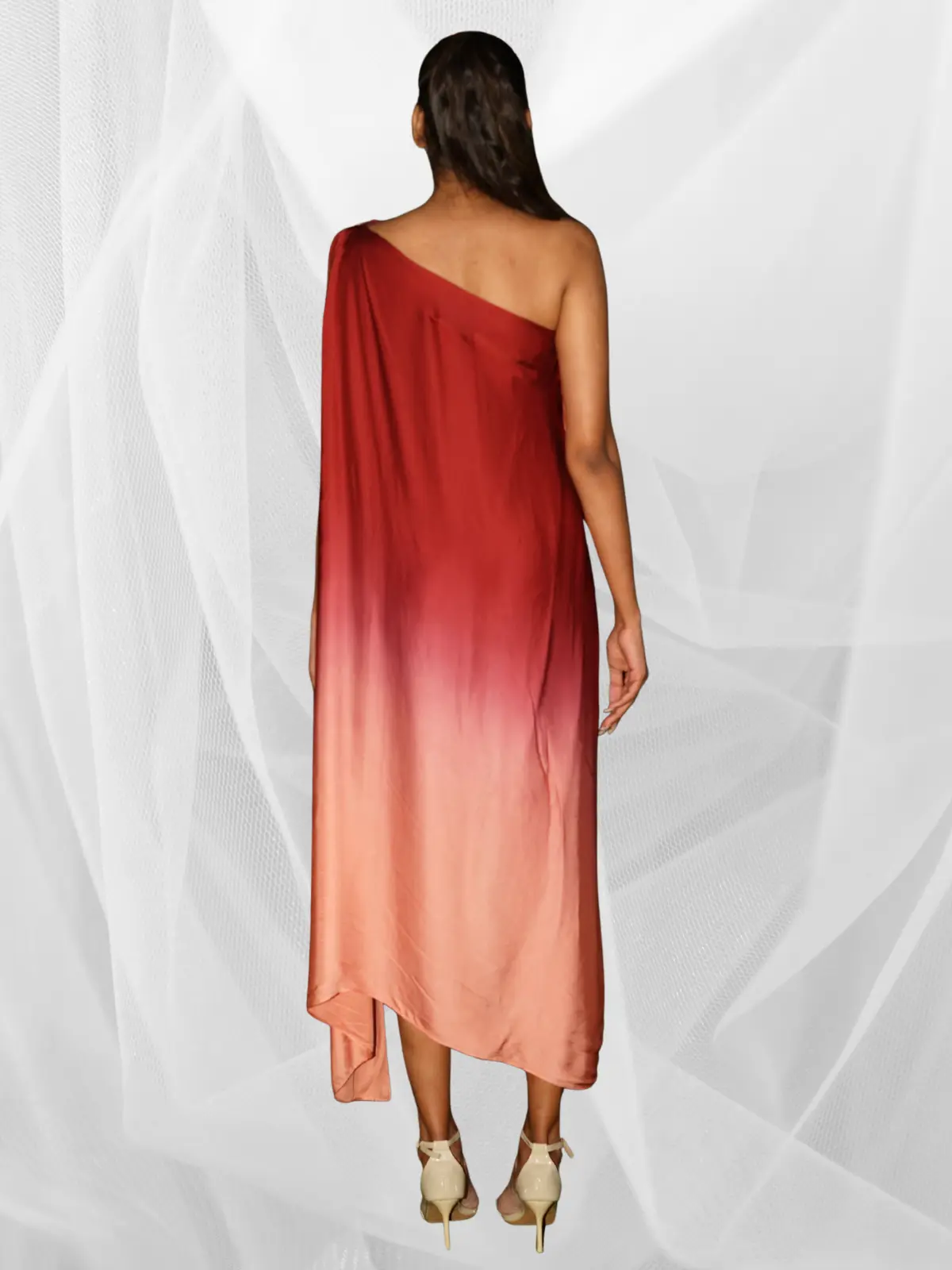 Crimson Fade Drape Dress - Image 4