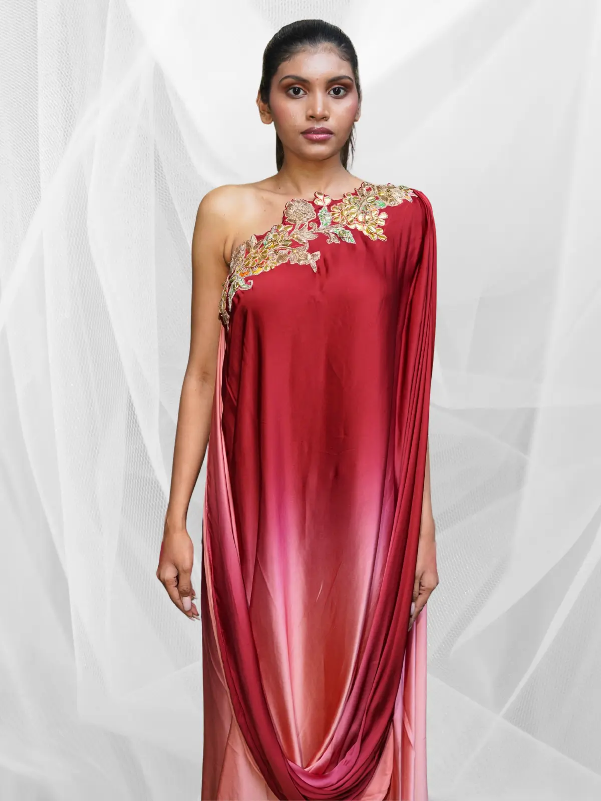 Crimson Fade Drape Dress - Image 5