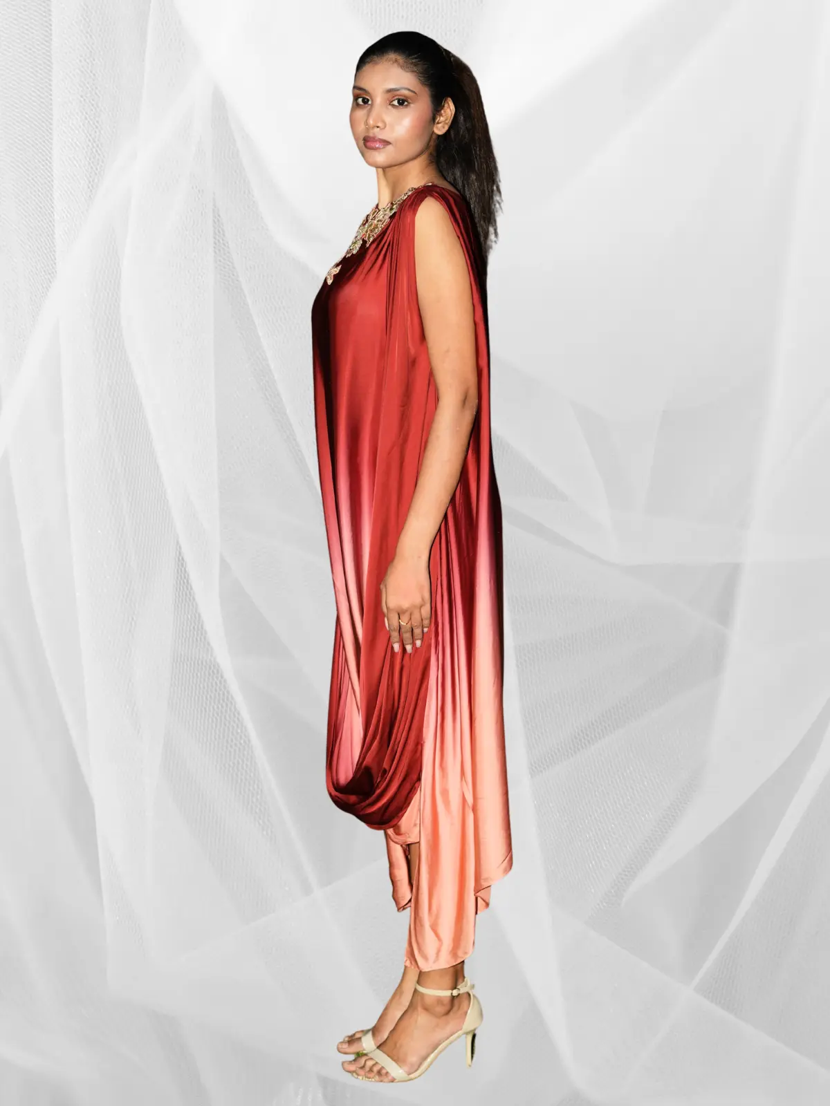 Crimson Fade Drape Dress - Image 3