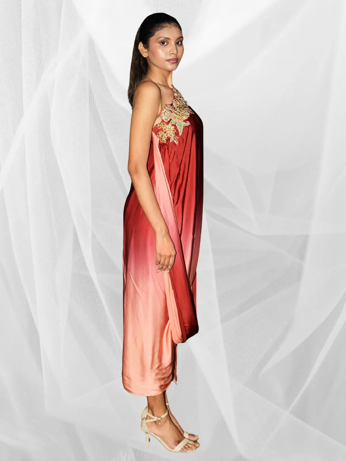 Crimson Fade Drape Dress - Image 2