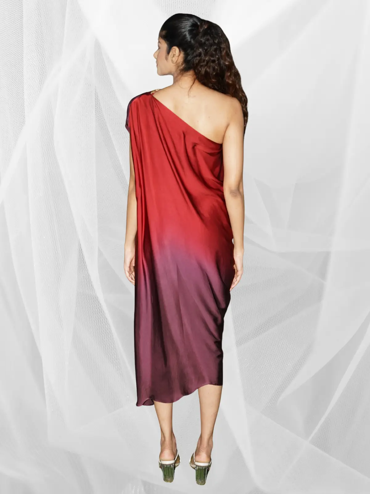 Crimson Plum Drape Dress - Image 4