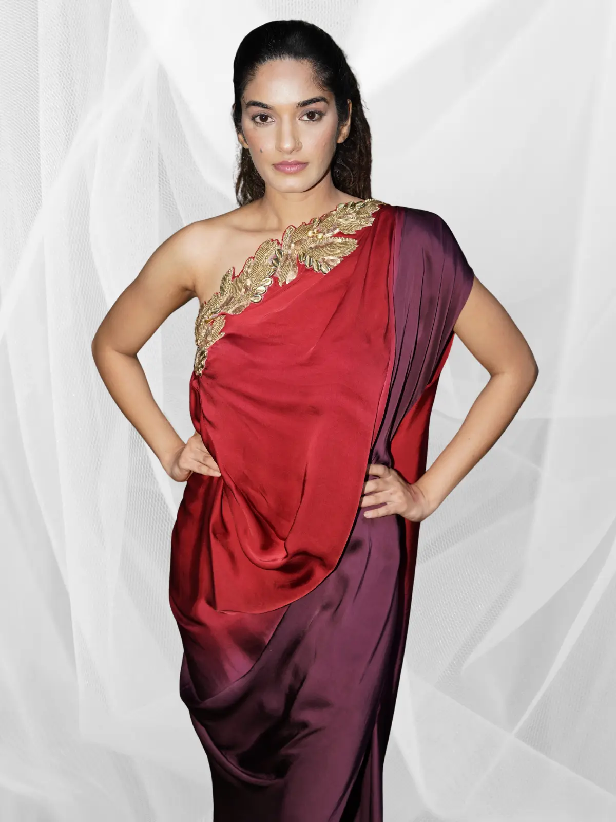 Crimson Plum Drape Dress - Image 5