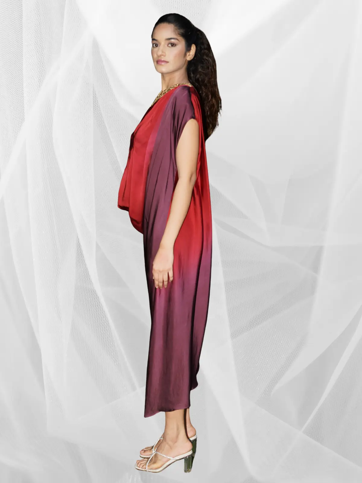 Crimson Plum Drape Dress - Image 3
