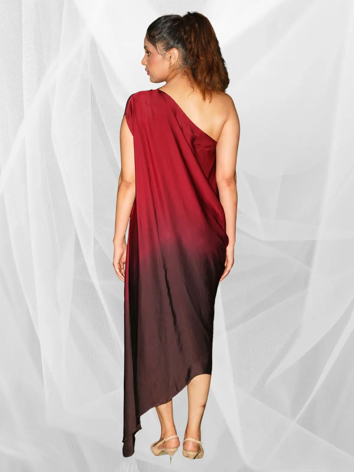 Wine Shadow Drape Dress - Image 4
