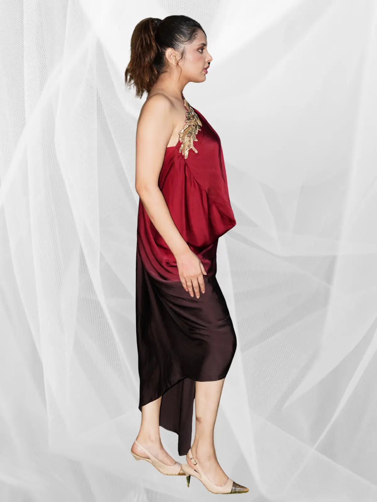 Wine Shadow Drape Dress - Image 2