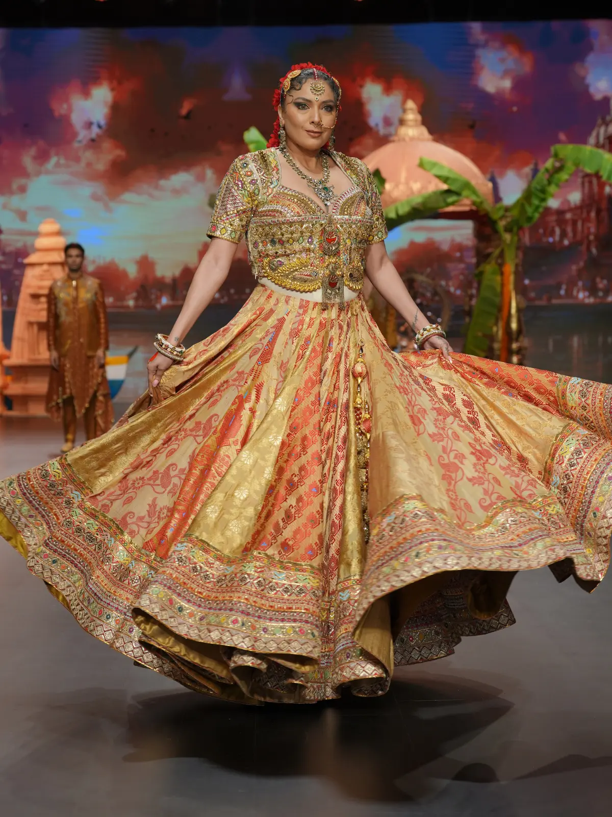 Champagne Veil Lehenga - Image 2
