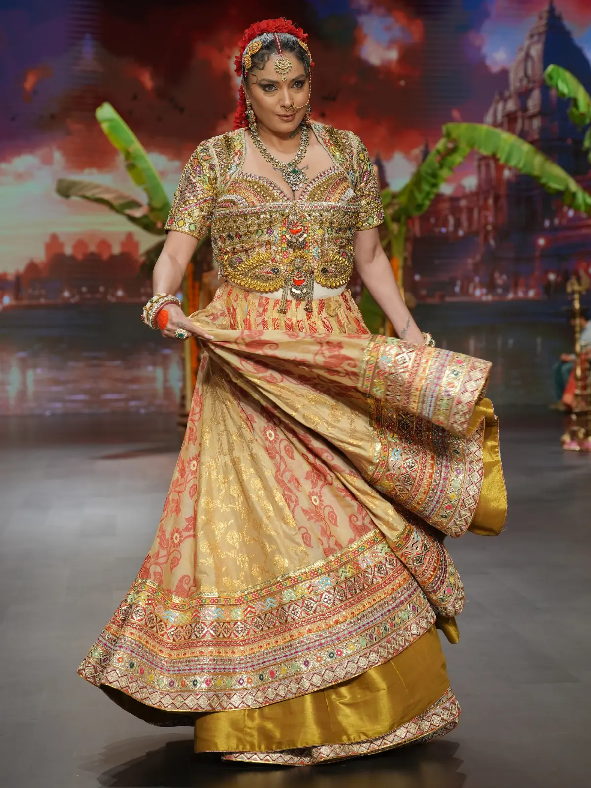 Champagne Veil Lehenga - Image 3
